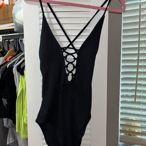 Black Lace-Up Swimsuit